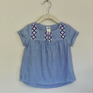OshKosh B'gosh Blue and White Striped Embroidered Blouse